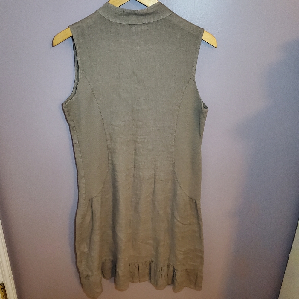 Sleeveless Linen Tunic Dress in Taupe - Picture 3 of 5
